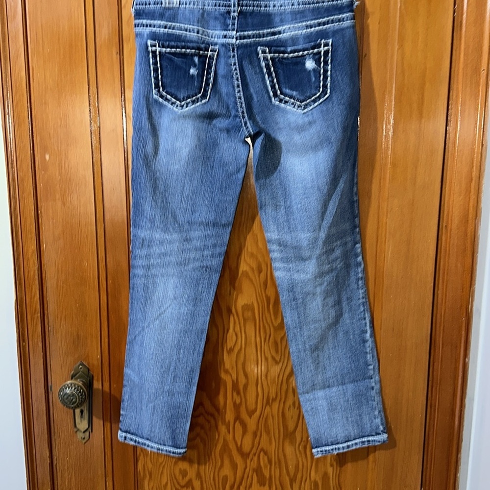 Maurices Blue Skinny Jeans with Distressed Details Sz 3/4